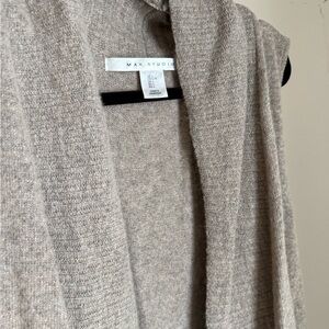 Max Studio Cream Open-Front Ribbed-Trim vest